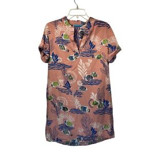 Tori‎ Richard Honolulu Coral Reef Print Short Sleeve Dress Women's